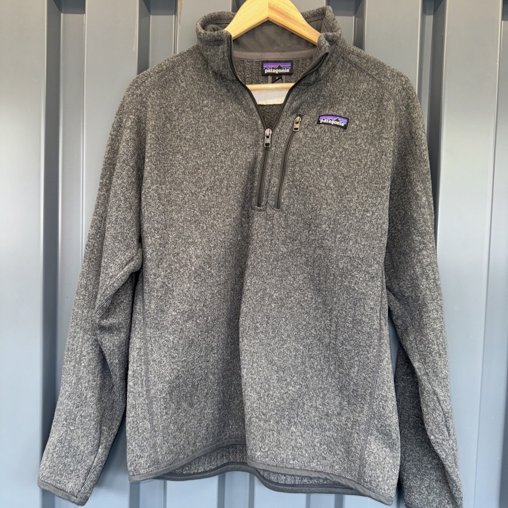 Patagonia Mens Sz Medium  Gray Better Sweater 1/4 Zip Fleece Jacket Hiking